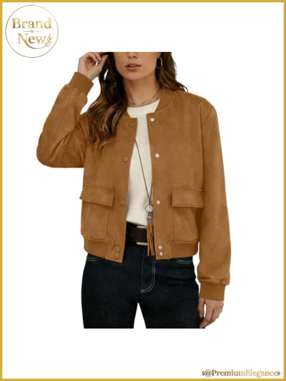 Faux Suede Leather Cropped Bomber Jacket Button Down Long Sleeve